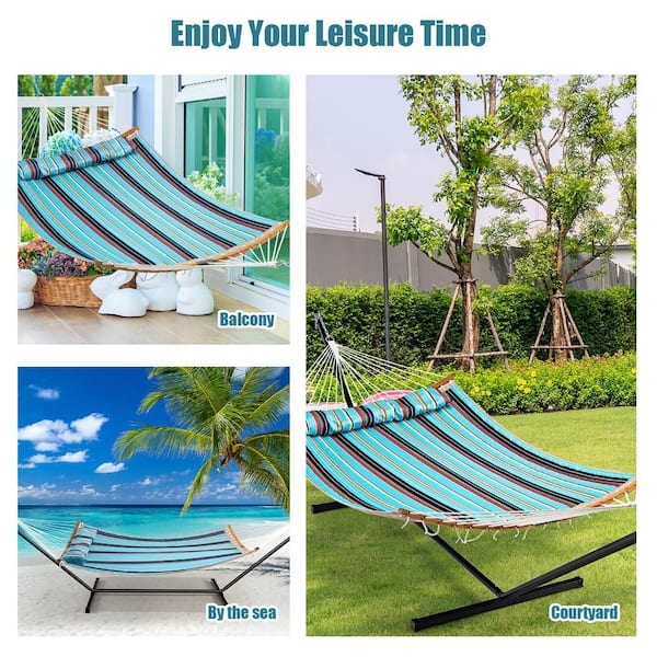 Hammock, Quilted Body with Curved Spreader Bar, Blue Coastal Style