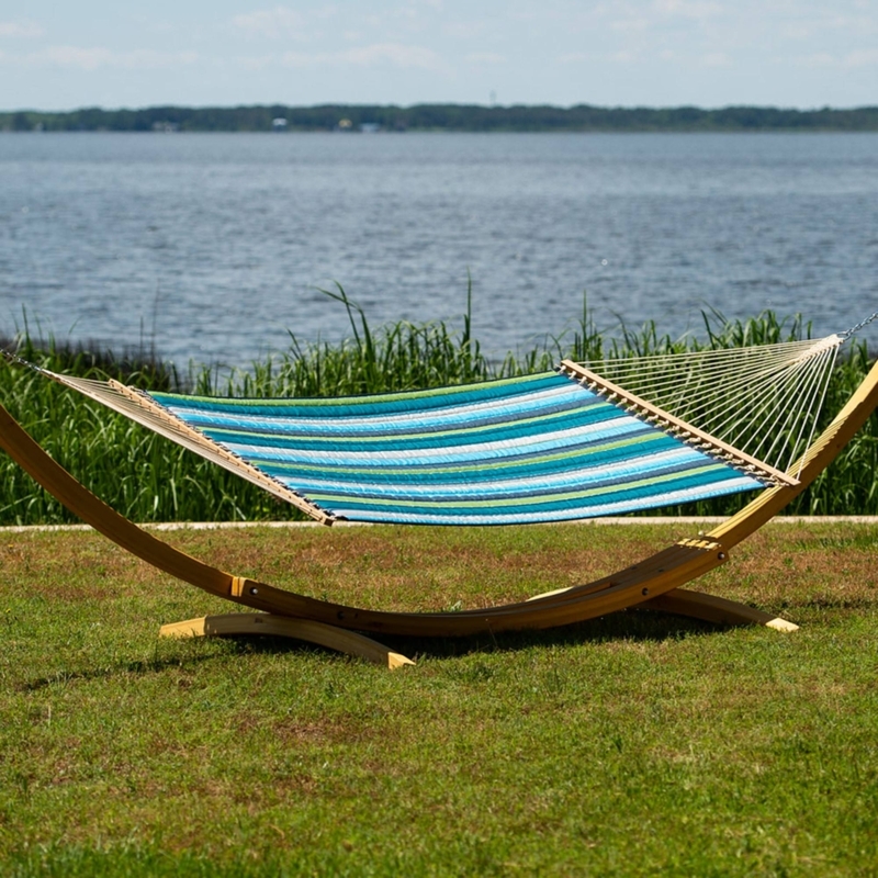 Hammock, Quilted Fabric with Roman Arc Cypress Wood Stand