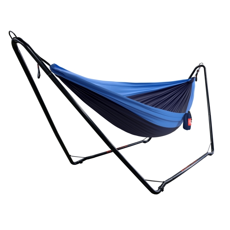 Hammock Stand, Black Metal Frame with Navy Fabric Hammock