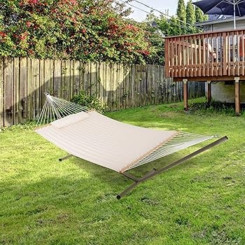 Hammock Tan Quilted Fabric Curved Metal Stand Spreader Bar