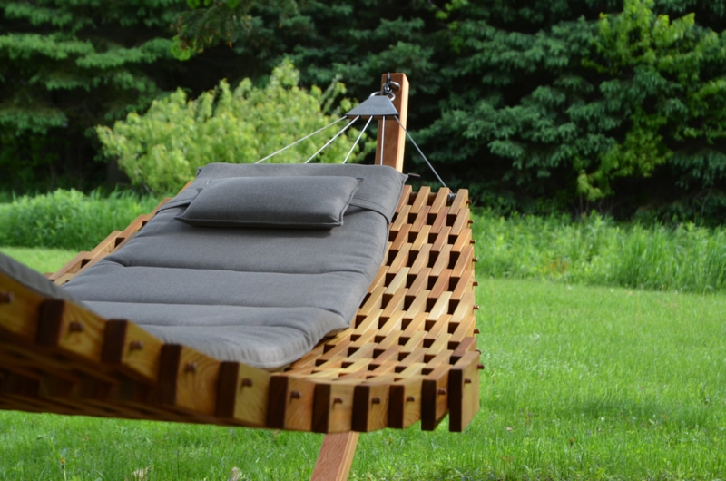 Hammock with Geometric Frame & Leather-Like Sling. Minimalist Design.