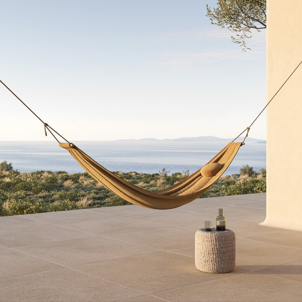 Hammock with Quilted Padding & Wood Spreader Bars. Coastal Luxury.
