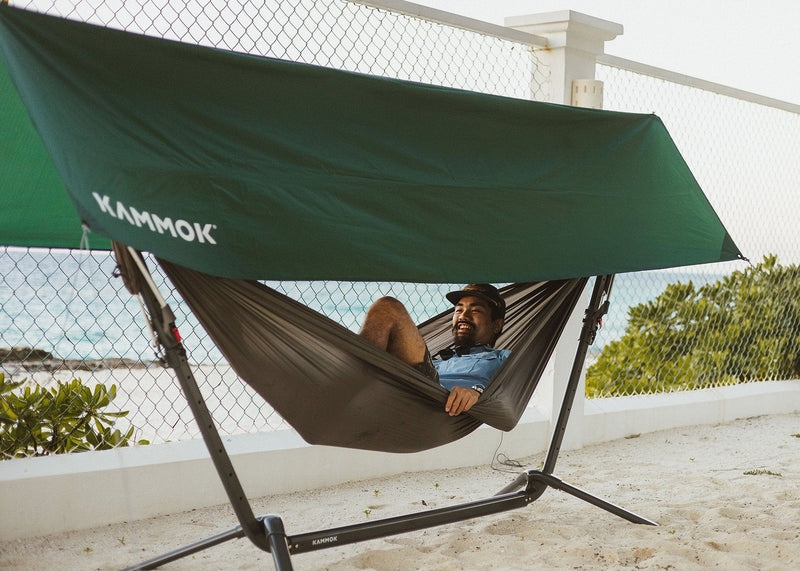 Hammock With Stand Integrated Sunshade Cobalt Blue Portable Modern