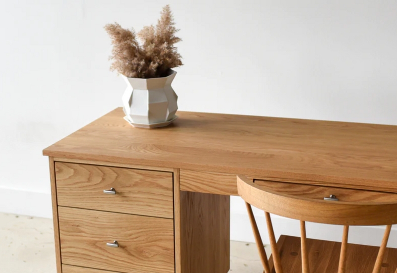 Handcrafted Writing Desk with Tapered Legs in Natural Oak Finish