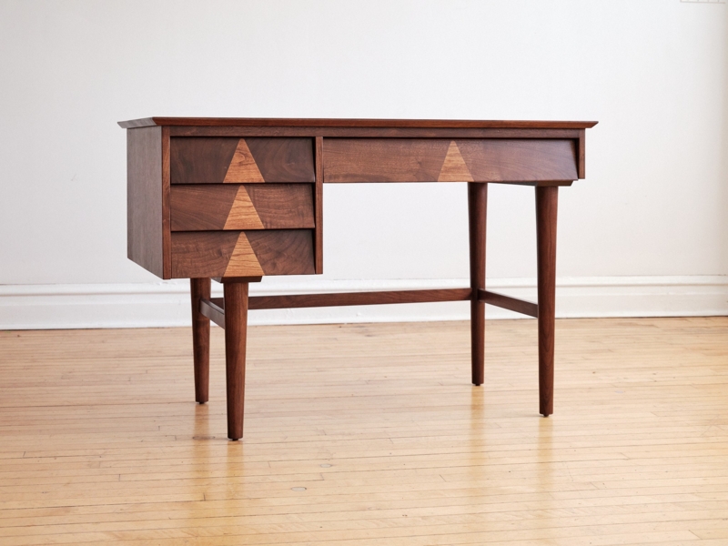 Handmade Writing Desk Walnut Four Drawers Beveled Edge Modern