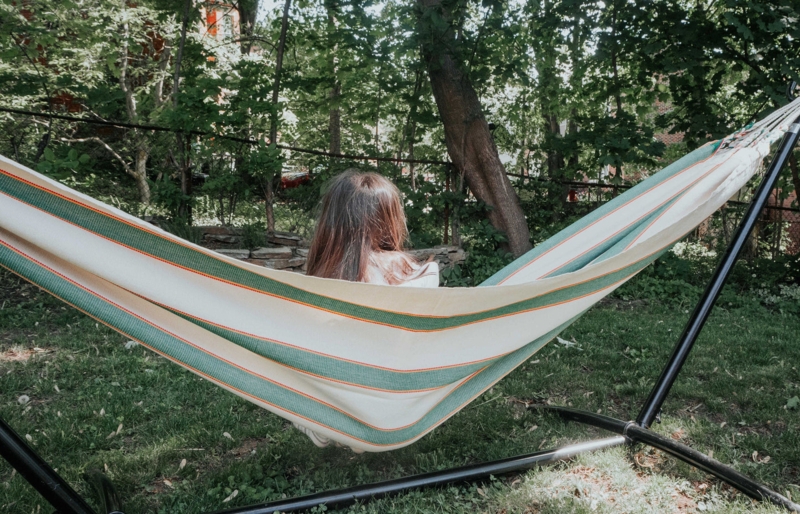 Handwoven Colorful Outdoor Lounge Hammock with Macrame Valance