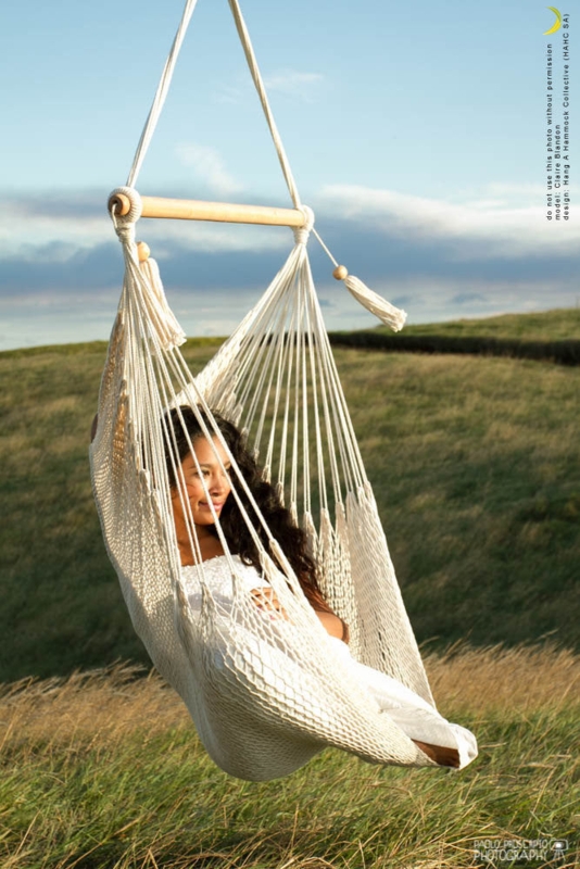 Handwoven Cotton Rope Hammock Chair with Turned Wood Bar and Tassels