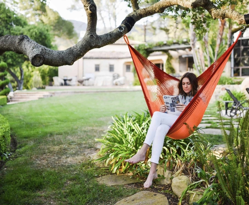 Handwoven Hammock Chair in Sedona Colorway with Spreader Bar for Patio