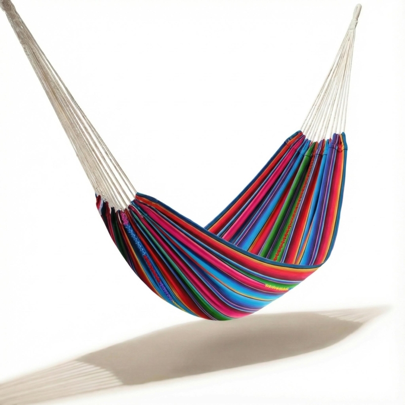 Handwoven Hammock with Geometric Weave and Heavy Wool Fringe
