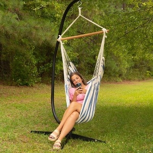 Heathered Blue Pillowtop Hammock Chair with Spreader Bar, Coastal Style