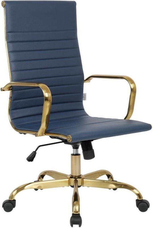 High-Back Office Chair Navy Blue Horizontal Channel Tufting