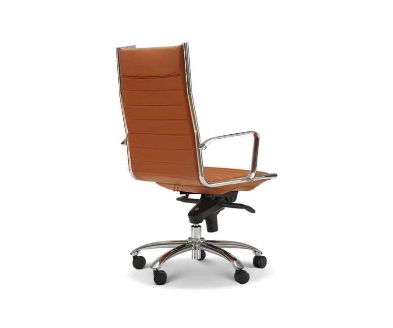 High-Back Office Chair Polished Chrome Frame Cognac Ribbed Seating