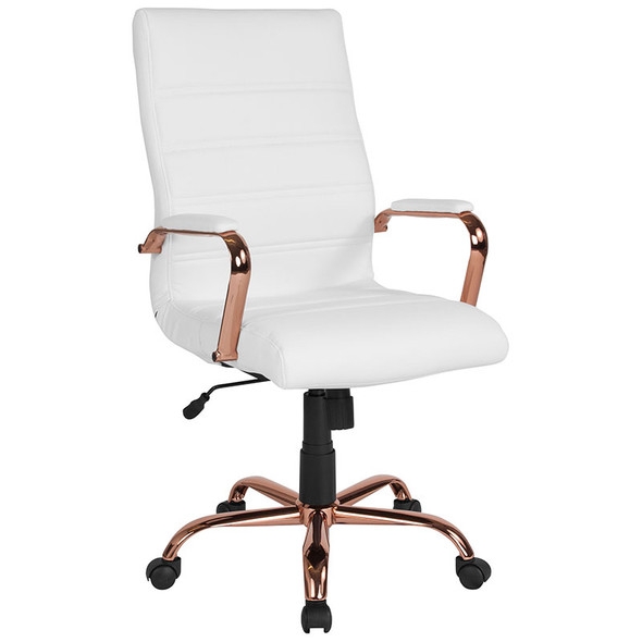 High-Back Office Chair, Polished Gold Swivel Chair, Ribbed Stitching