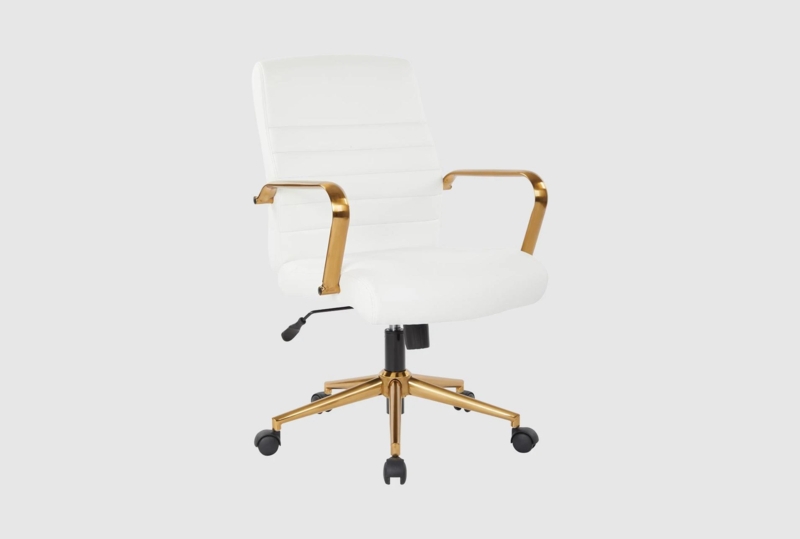 High-Back Office Chair, Satin Gold Finish, Horizontal Channeled Upholstery