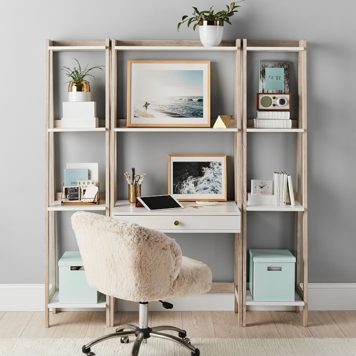 Home Office Set, Modular Shelving, Light Wood Finish