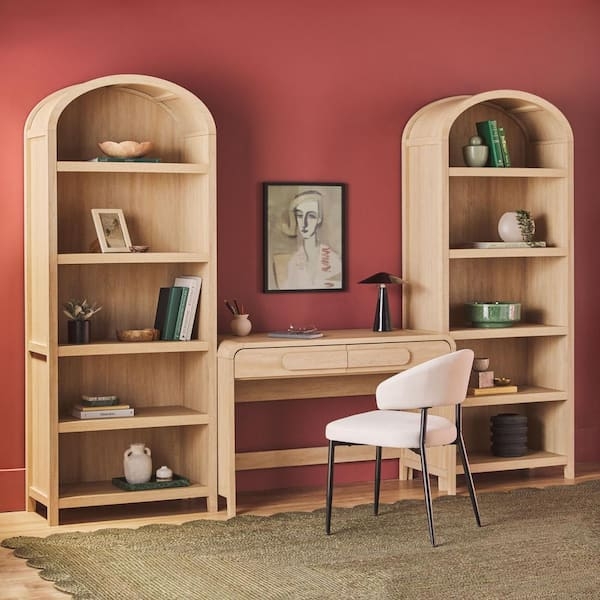Home Office Set with Waterfall Desk, Arched Bookcases