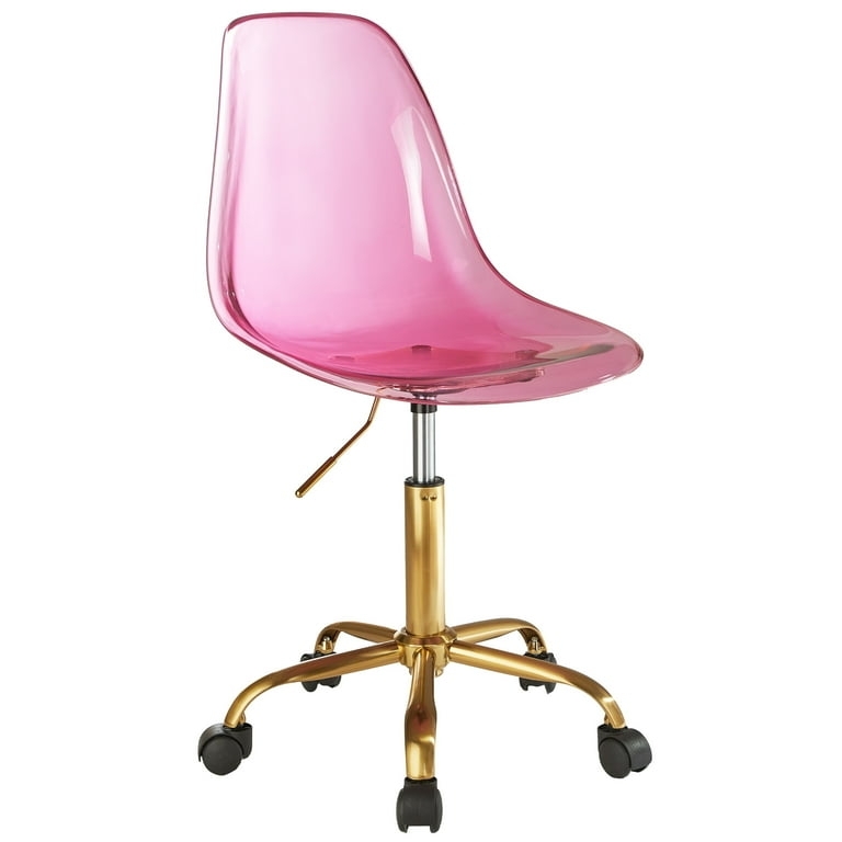 Hot Pink Acrylic Office Seating with Polished Gold-Toned Swivel Base