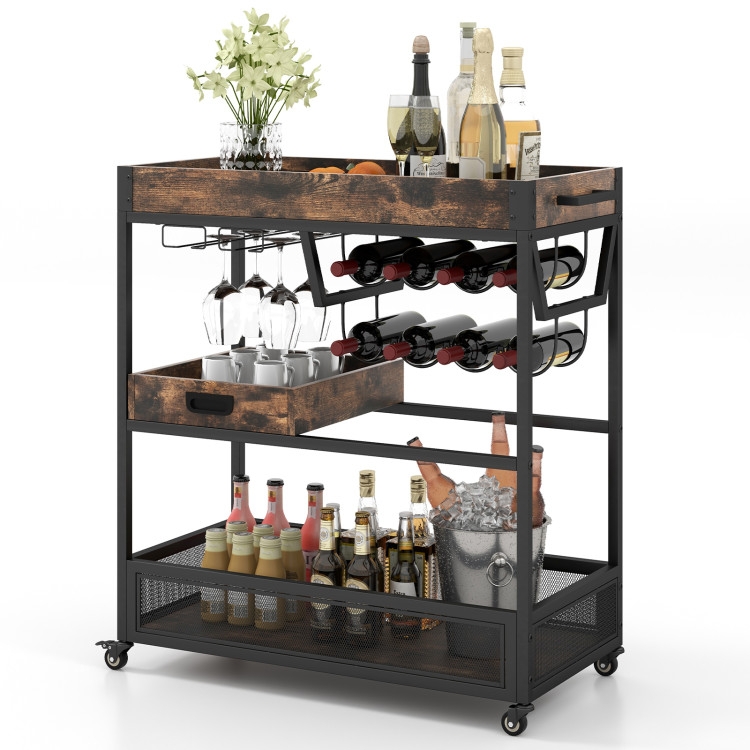 Industrial Bar Cart Three Tiers Towel Bar Protective Rails