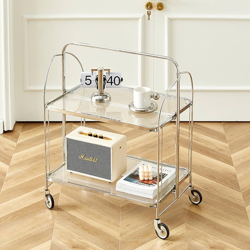 Industrial Bar Cart with Ripple Glass and Mixed Materials
