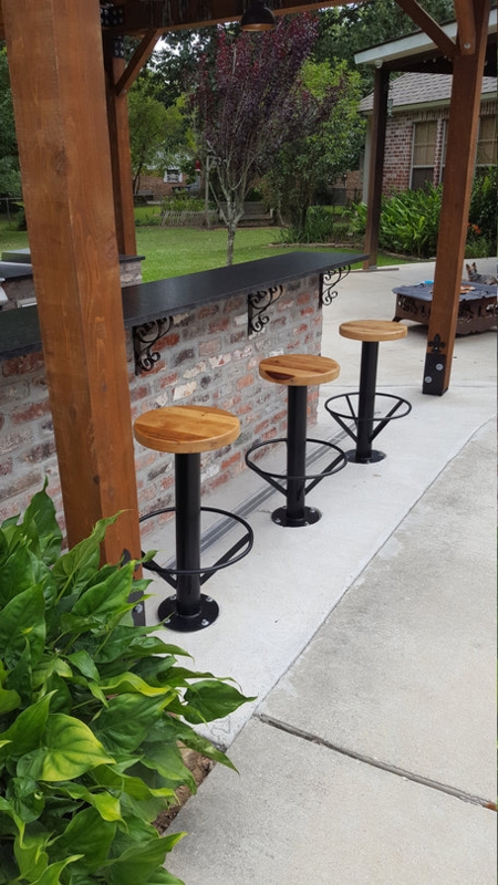 Industrial Bar Stool Pair, Rustic Reclaimed Wood Seat, Heavy Metal Frame