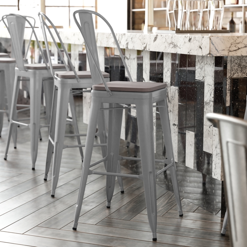 Industrial Bar Stool with Removable Back and Poly Resin Seat