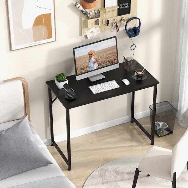 Industrial Computer Desk with All Black Finish and X-Brace Supports