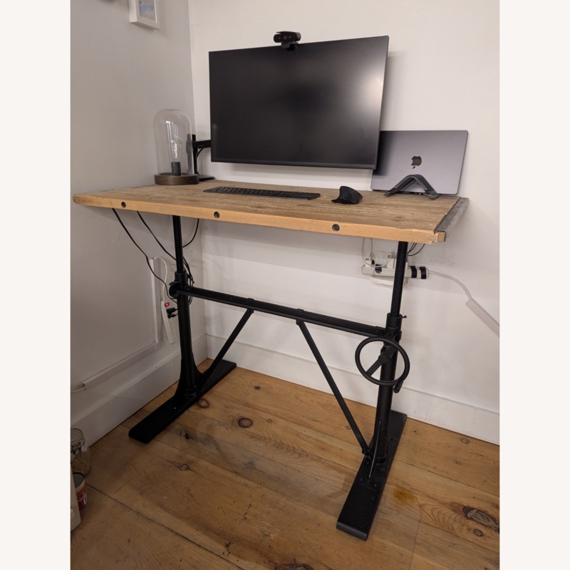 Industrial Convertible Hutch Desk, Dark Wood with Metal Hardware