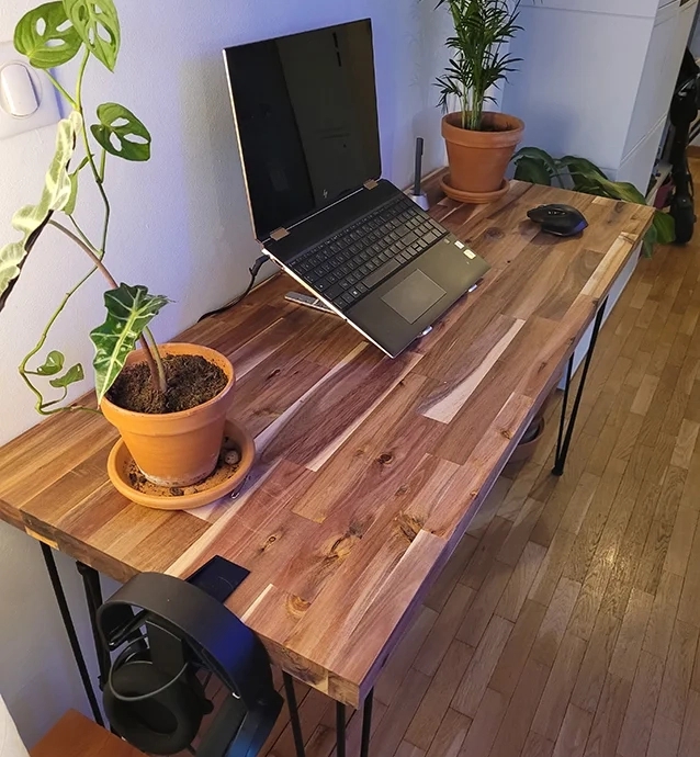 Industrial Desk Hairpin Legs Thick Wood Slab Live Edge Organic Style
