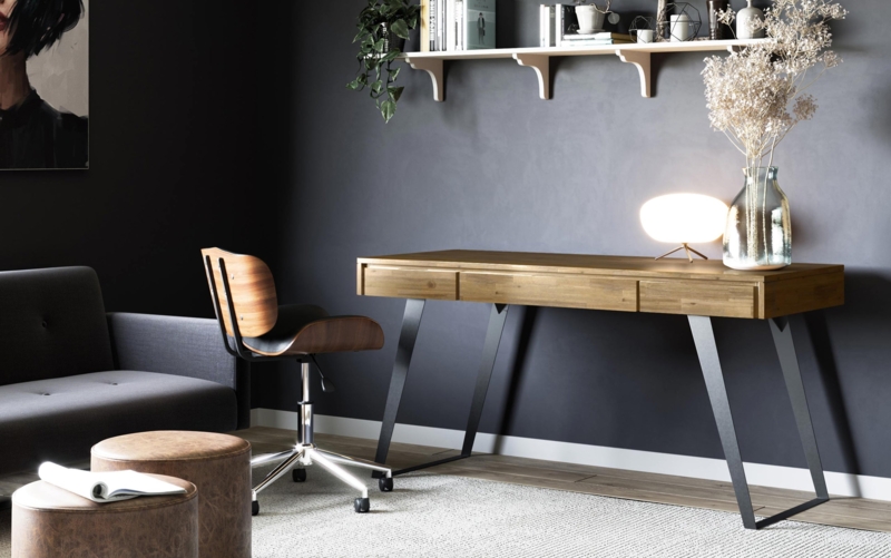 Industrial Desk Sled Base Recessed Pulls Two Drawers Rustic Style