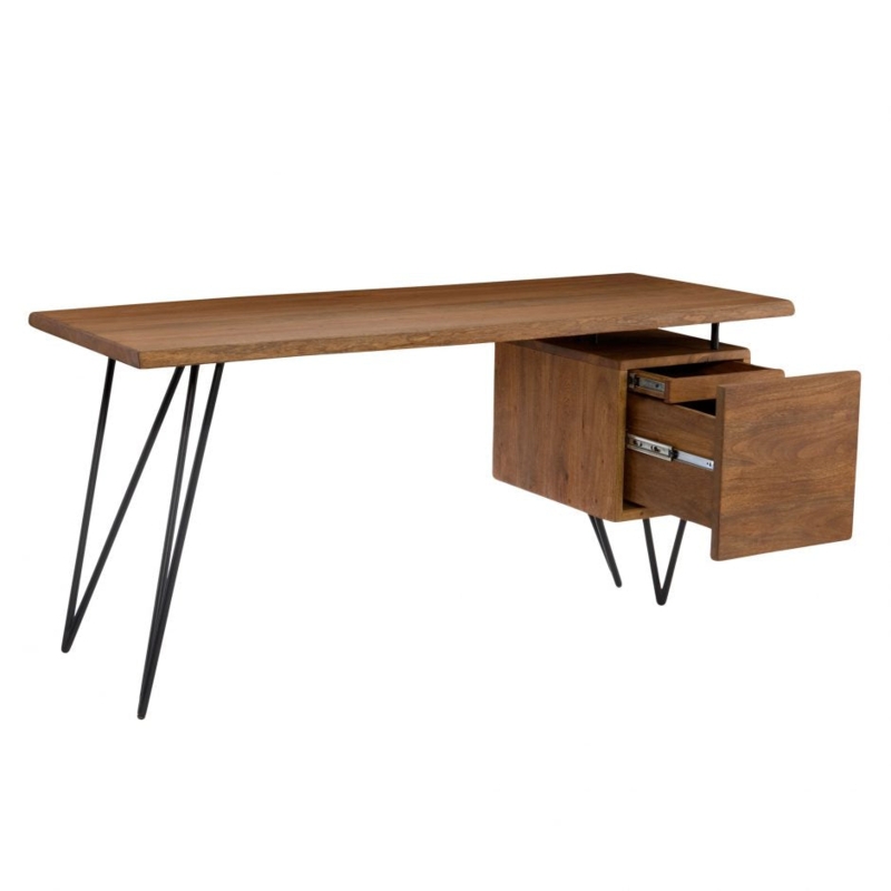 Industrial Desk Trestle Base Thick Wood Top Black Metal Legs Rustic