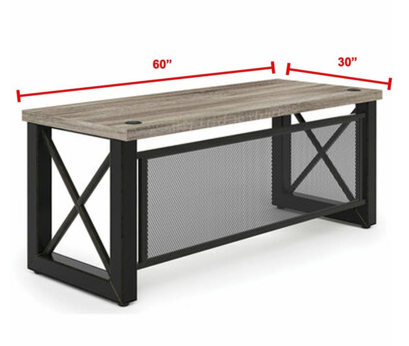 Industrial Desk with Rivet Details, Three Drawers, Name Plate Pulls