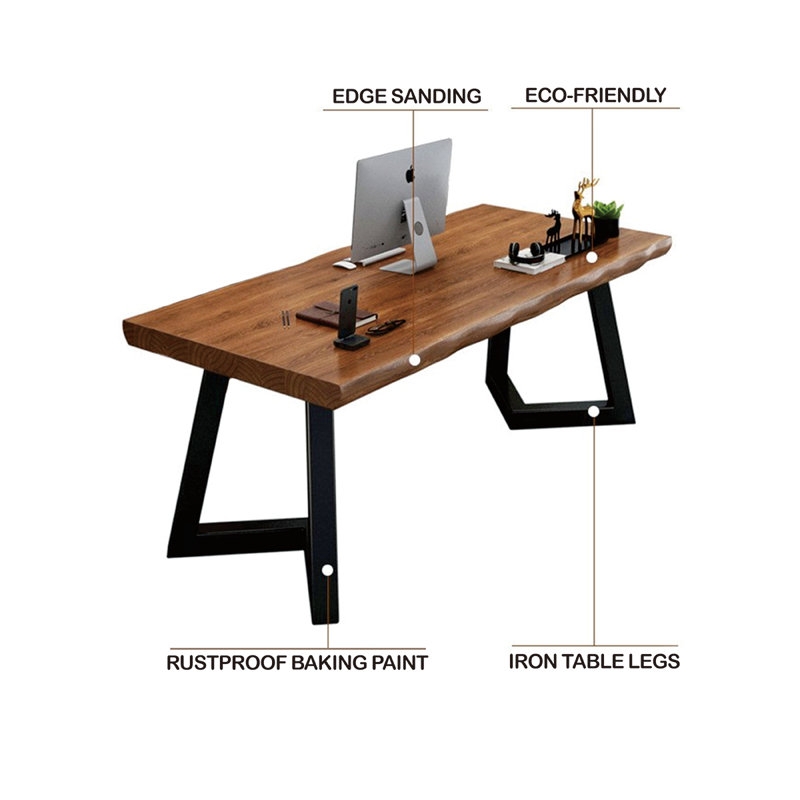 Industrial Desk with Thick Live Edge Wood Top and X-Frame Base