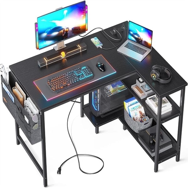Industrial Gaming Desk featuring L Shaped Silhouette and Monitor Riser