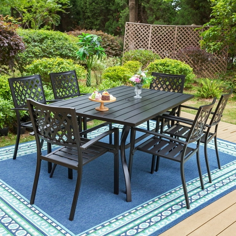 Industrial Metal Outdoor Dining Set Matte Black Stackable Chairs