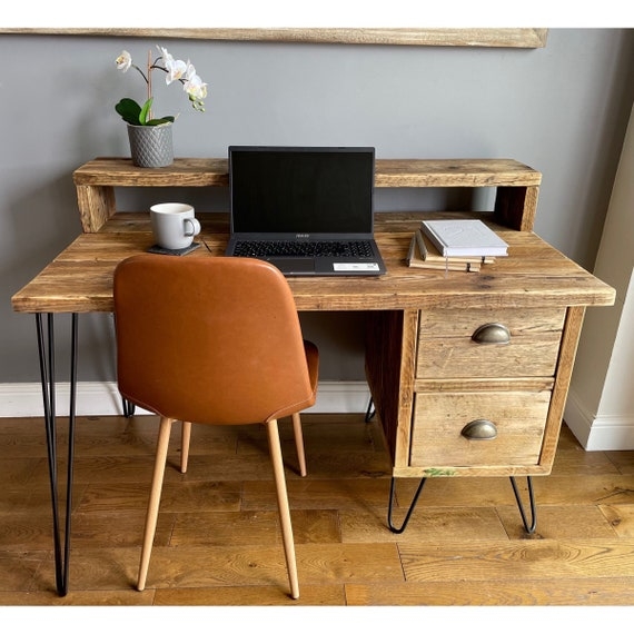 Industrial Reclaimed Solid Wood Desk With Side Drawers - Etsy