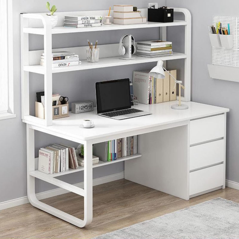 Industrial Style Computer Desk with Integrated Side Bookshelf