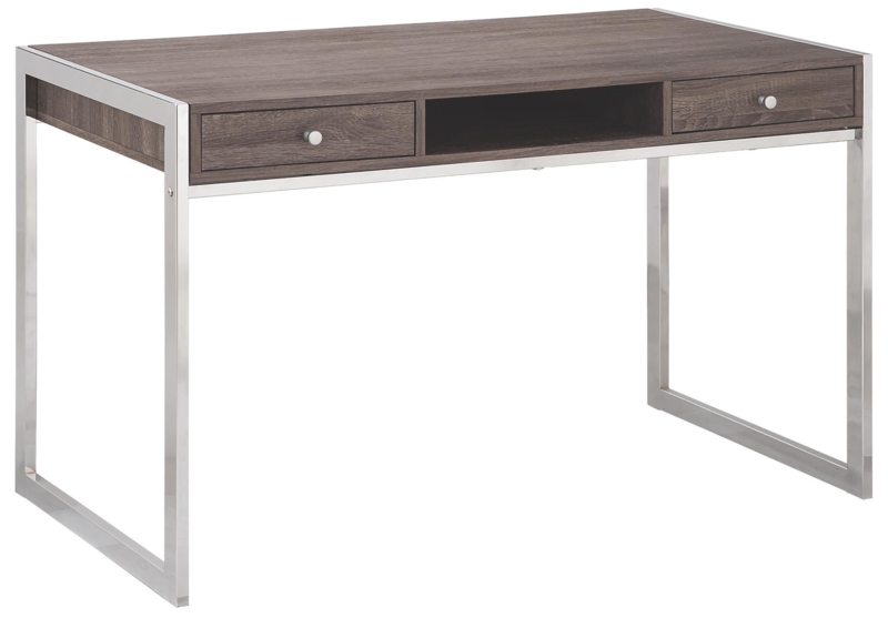 Industrial Style Computer Desk with Monitor Riser and Grey Wood Finish