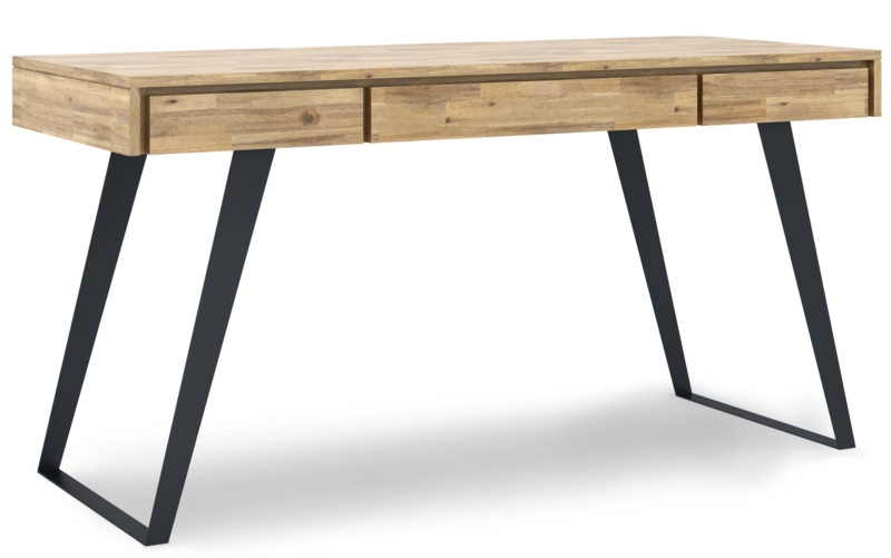 Industrial Writing Desk Distressed Charcoal Brown Three Drawers X-Legs