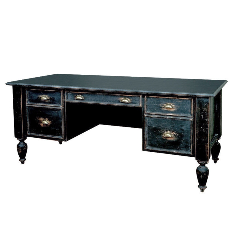 Industrial Writing Desk with X-Frame Legs and Distressed Wood Top