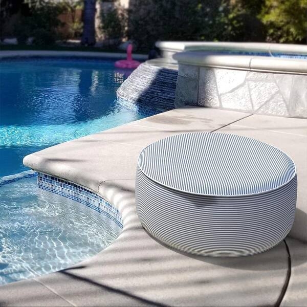 Inflatable Ottoman Striped Pattern Gray Portable Patio Footstool