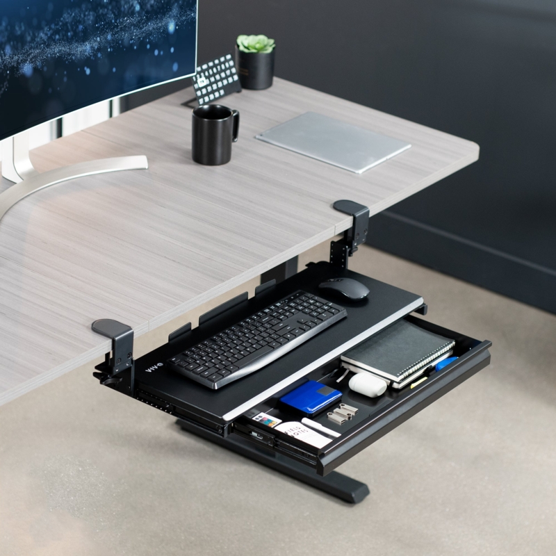 Keyboard Tray Clamp On Mount Integrated Drawer Adjustable