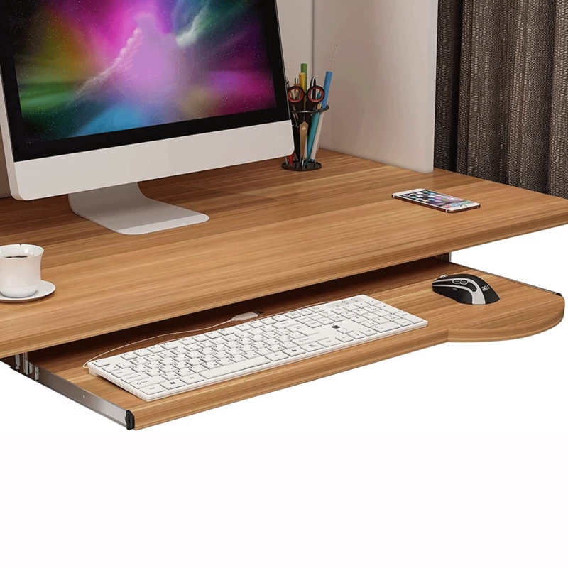 Keyboard Tray Light Walnut C-Clamp Mount Sliding Design