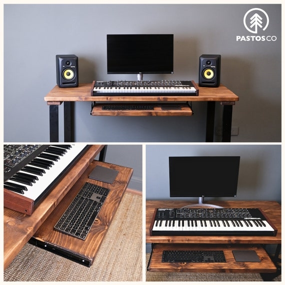 Keyboard Tray Reclaimed Wood Look Black Steel Frame Rustic