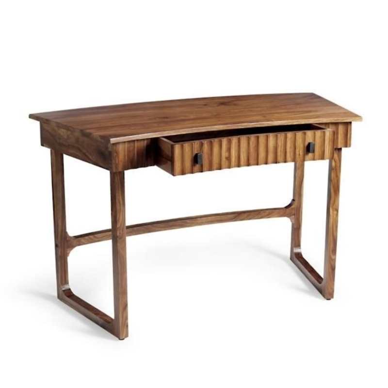 Kidney Shaped Wood Desk Integrated Drawers Small Pulls Tapered Legs