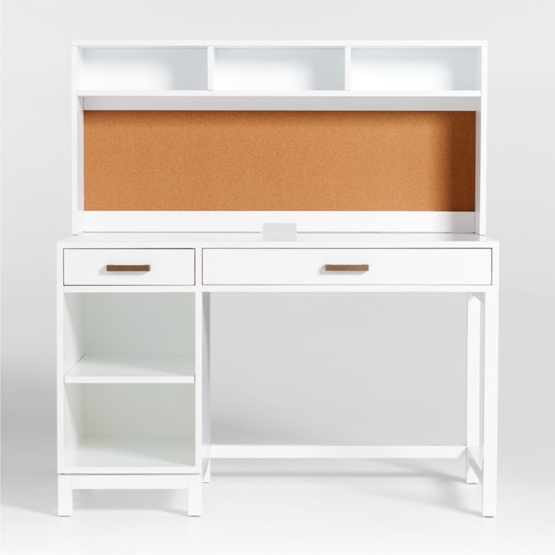 Kids Desk Hutch Shelving Two Drawers Cut-Out Pulls Scandinavian Style