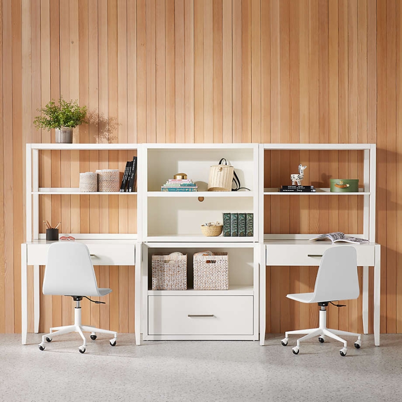 Kids Desk Set Modular Design White Integrated Bookcase Storage