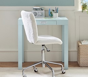 Kids Desk White Parsons Silhouette Integrated Hutch Open Shelving