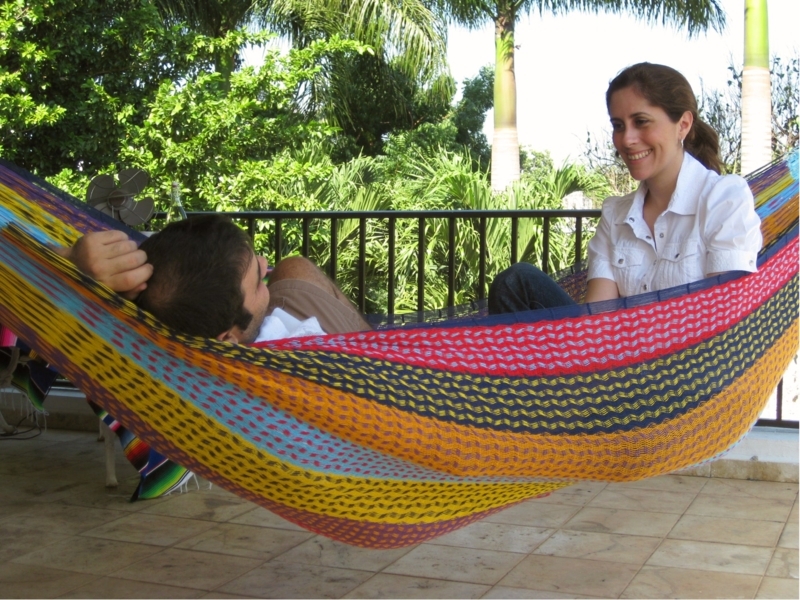 King Size Mayan Weave Hammock in Cotton for Stone Patio Setting