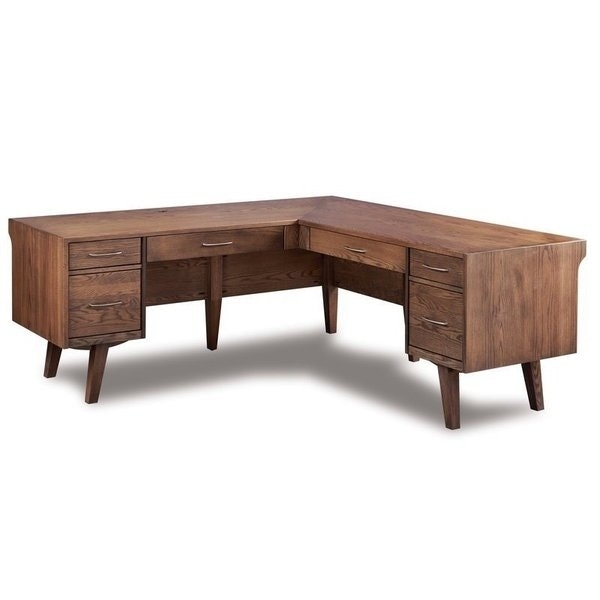 L-Desk with Hutch Top Natural Wood Finish Tapered Legs Cubbies