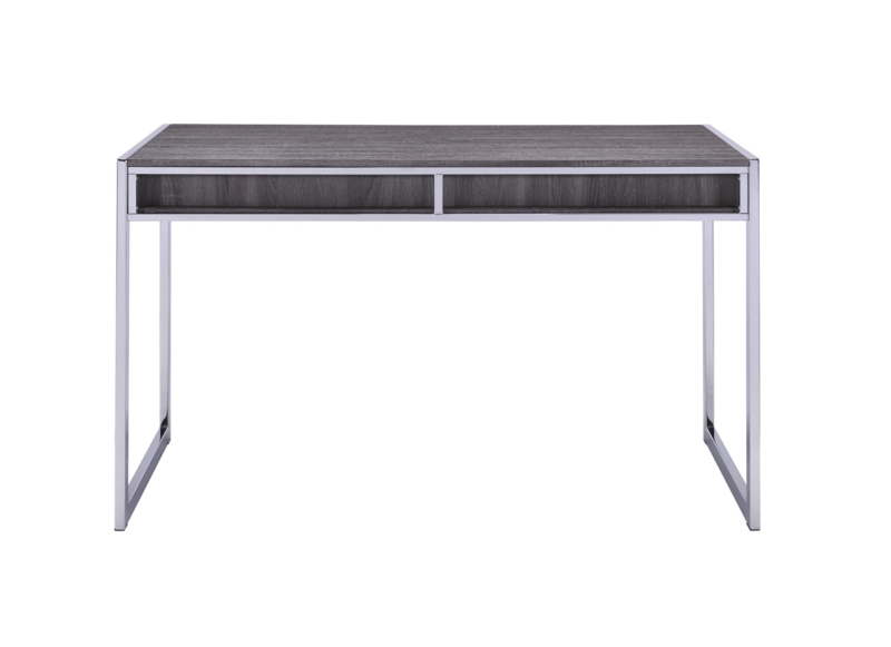 L-Shaped Computer Desk with Gray Wood Grain Finish and Pedestal Storage